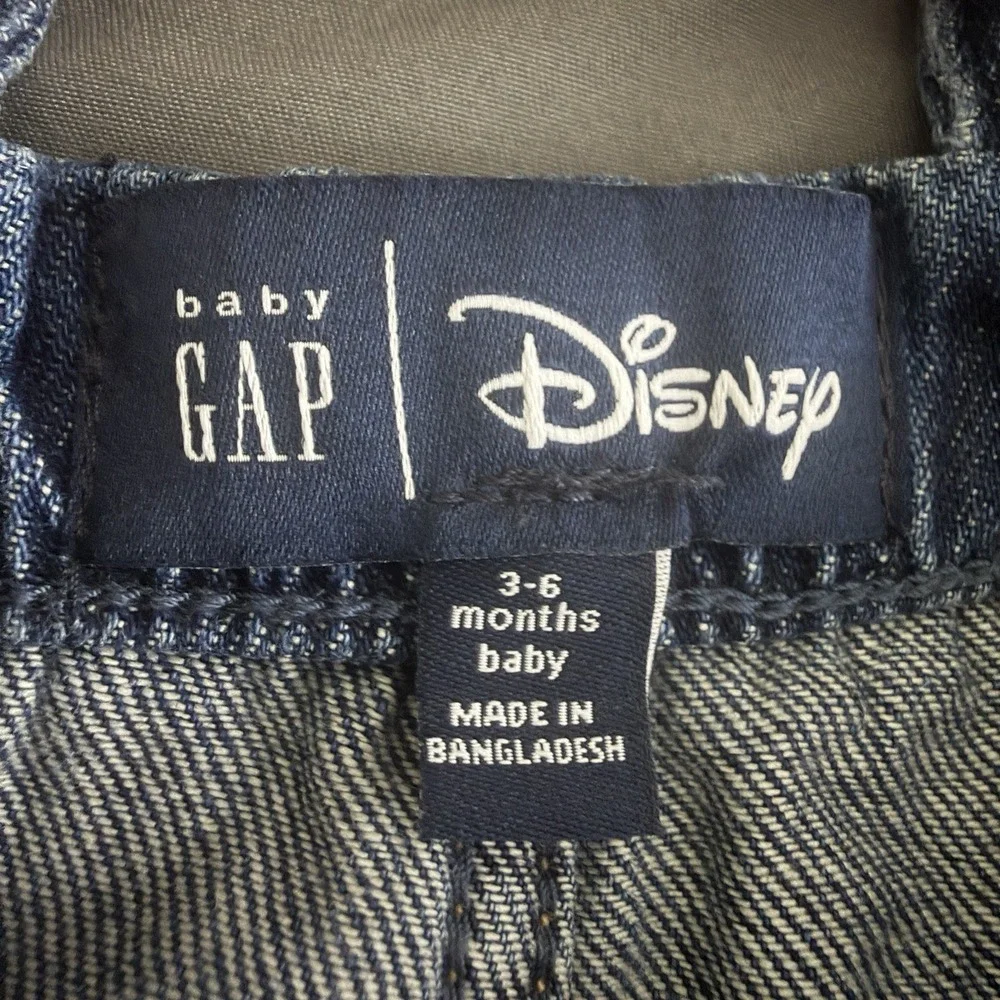 Baby Gap x Disney Denim Overalls 3-6M Mickey Friends Embroidered Dark Wash